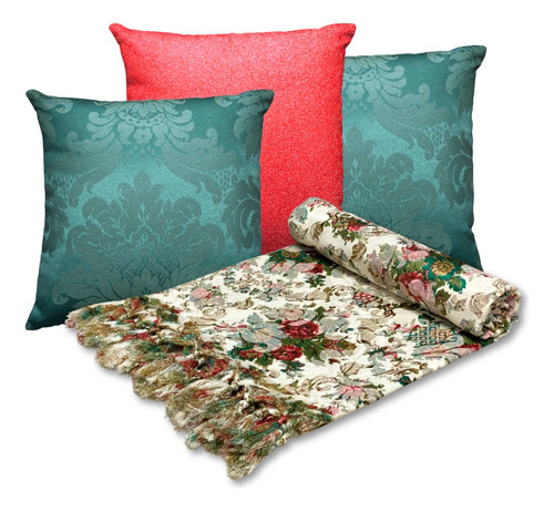 Manta Xalé Jacquard C/ 3 Almofadas Natal Natalina Decoração 