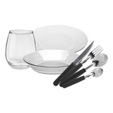 Set Vajilla Vidrio X28p  Vasos Cubiertos Platos 4 Personas 