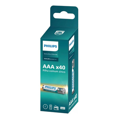 Pilha Zinco Aaa Philips Bateria Carvão Palito Tubo Kit 40 Un | MercadoLivre
