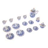 1:12 Miniatura Juego De Té De Porcelana Plato Taza Olla