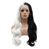 Peluca Lace Front Negro Blanco Cruella Cosplay  Teatro Drag