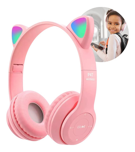 Fone Gatinho Sem Fio Com Led Bluetooth Infantil Meninas Gato