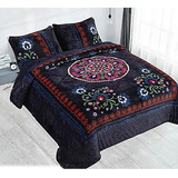 Plumón Azul Mandala Flor  Cobertor Con Chiporro 240x255 Wmd