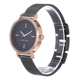 Nine West Reloj De Pulsera De Malla Para Mujer 34mm, Nw/2147 Color De La Correa Negro Color Del Bisel Oro Rosado (golden Rose) Color Del Fondo Negro