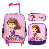 Kit Mochila Menina Carrinho Princesa Sofia Com Lancheira