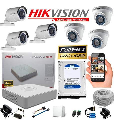 Combo Hikvision Turbo Hd Dvr 8ch + 6c Full Hd + Accesorios