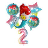 Paquete De 6 Globos La Sirenita Con Numero Fiesta Decoracion