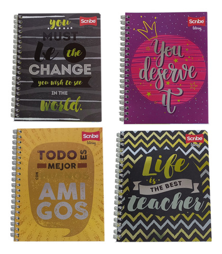 Pack Con 4 Cuadernos Scribe Lettering Profesional Cuadro Chi