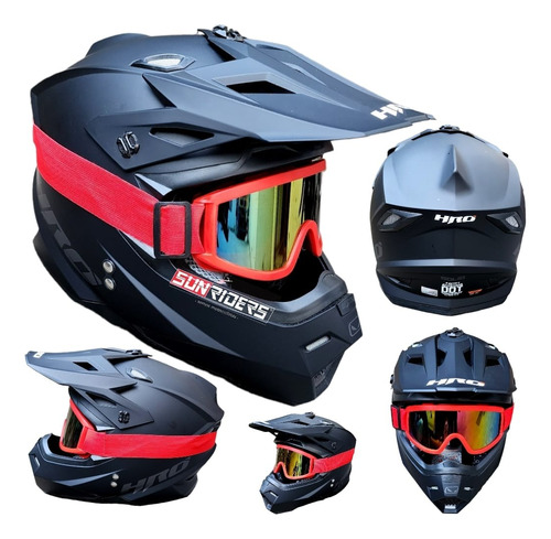 Casco Moto Hro Cross Mx03 Negro Mate Across + Goggles Dot Dm