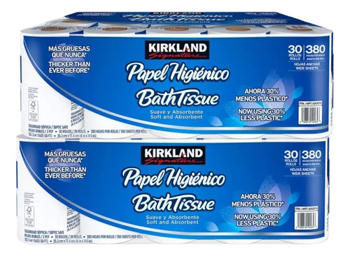 2 Pack Papel Higiénico Kirkland De 30 Rollos C/