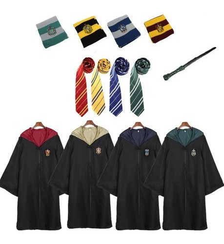 Capa Bordada De Harry Potter+corbata+bufanda+varita 4 Pzs. A