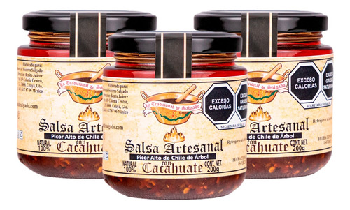 3 Salsas Artesanal Chile De Árbol Cacahuate 200 G 