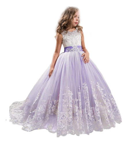 Vestido Largo De Novia Flower Girl Princess Lilac Pageant