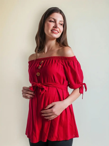 Blusa Maternidad Chalis M/c Con Botón Y Moño - 4026isa