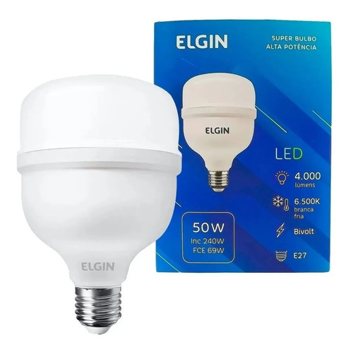 Lampada Led Bulbo Alta Potencia 50w Bivolt Elgin 6500k