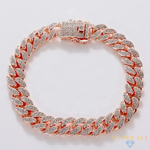 Pulsera Cubana Full Ice Oro/plata 14k