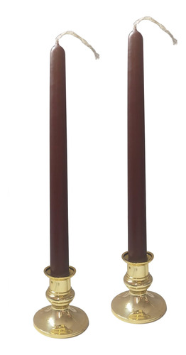 2 Pack Vela Café Larga 25.5cm Con Candelabro Dorado