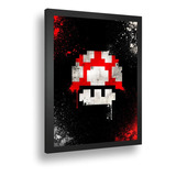 Quadro Emoldurado Poste Games Mario Cogumelo 8bits A3