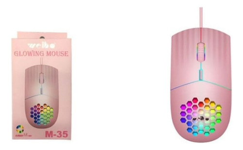 Mouse Gamer Rgb Color Rosa Con Cable 1.5m Weibo M-35