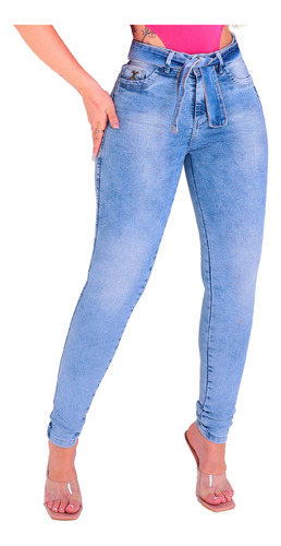 Calça Jeans Feminina Com Cinto Faixa Patria Brasil