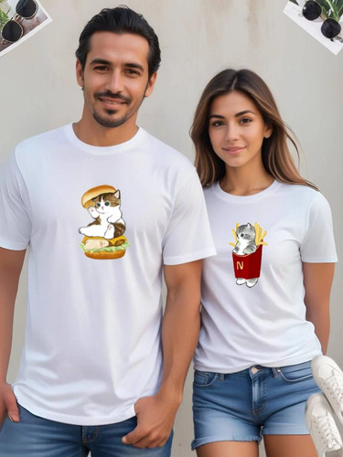 Playera Duo Para Parejas, Gatos Cat Camisa Cuello Redondo