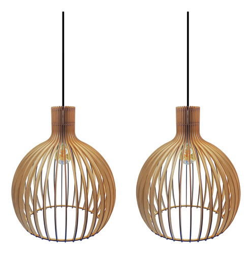 Lampara Techo Colgante Moderna Madera Nordica Luces X2