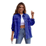 Chaqueta Oversize De Jean Rasgada Y Gastada Para Mujer