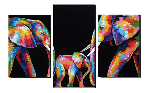 Cuadro Decorativo Tríptico Familia De Elefantes