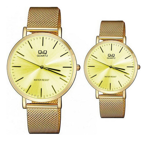 Relojes Pareja Qyq Acero Análogos Gold Luxe Q&q Estuche Lujo