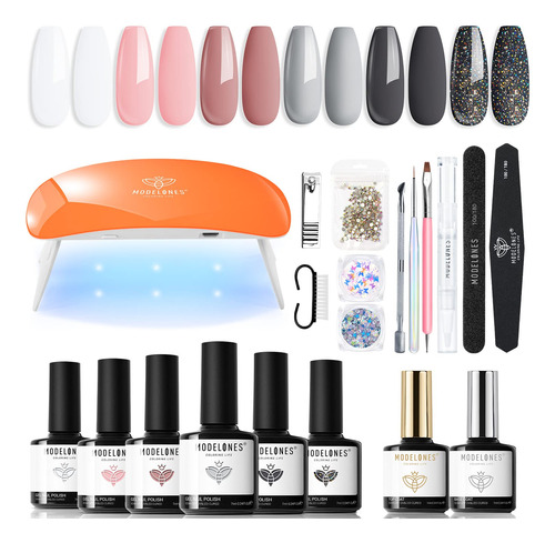 Modelones Kit De Unas De Gel Portatil De 20 Piezas Con Luz U