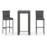 Set Bar Patio 3 Piezas Con Cojines Rattan Gris