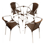 4 Cadeiras Floripa E Mesa Ascoli Em Alumínio Trama
