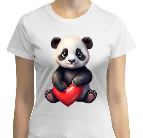 Playera Diseño Osito Panda - Corazón Rojo - Tierno