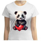 Playera Diseño Osito Panda - Corazón Rojo - Tierno