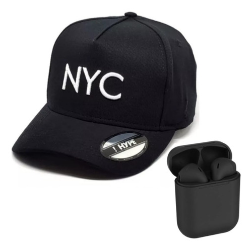 Kit Boné New York Aba Curva Original, Fone Bluetooth I12 