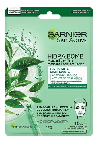 Garnier Mascarilla Facial Té Verde Con Ácido Hialurónico