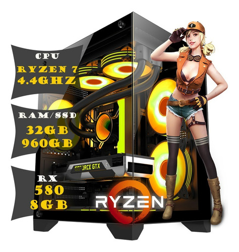 Pc Cpu Gamer Amd Ryzen 7 32gb Ssd 960gb Rx580 8gb Fonte 600w