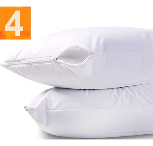 Set Paquete 4 Fundas Almohada King Size Hoteleras Con Cierre Color Blanco Liso