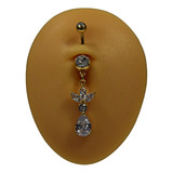 Arete Ombligo Piercing Po1012 Chapa De Oro Zirconia