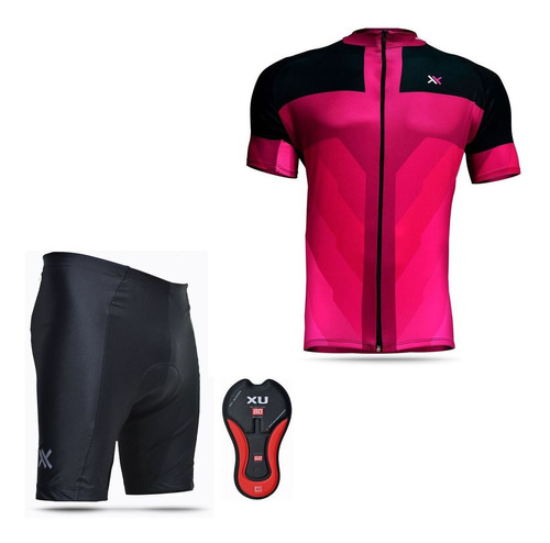 Kit Roupa Mattos Bermuda Short Camisa Feminina Rosa Ciclismo