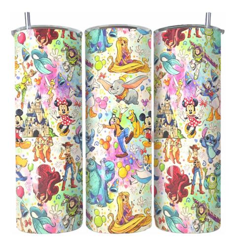 Termo Skinny Acero Inoxidable Disney 600 Ml Con Popote