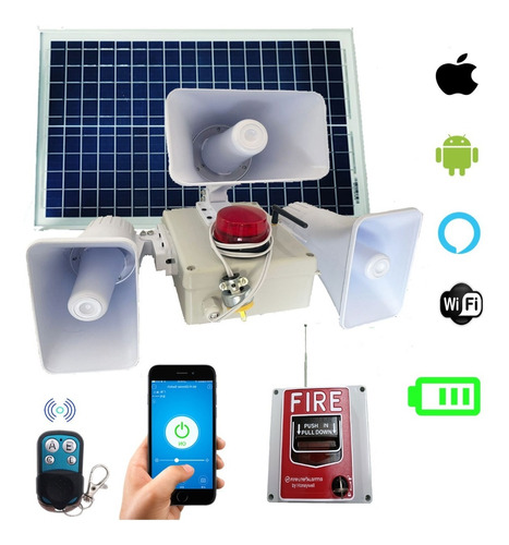 Alarma Vecinal Solar Wifi Rf Tres Sirena Boton Fire 300m App