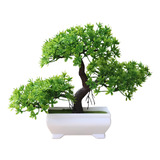 Bonsai Artificial Realista Mini Folhas Verde Vaso Planta Top