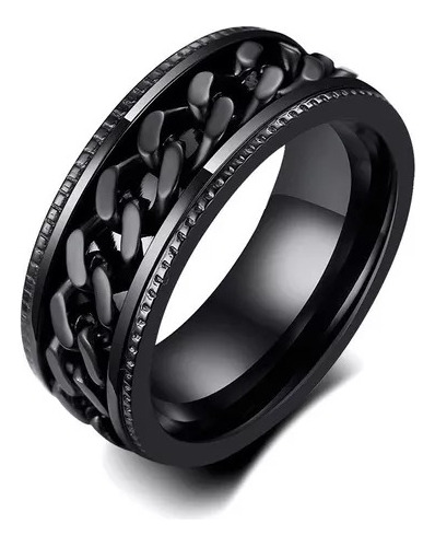 Anel Masculino Feminino Aço Inoxidável Preto Corrente