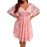 Shein Clas Vestido Fiesta Quince Civil Encaje Rosa Plus Size