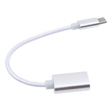 Cable Adaptador Tipo C Macho A Usb Hembra Trenzado Plateado