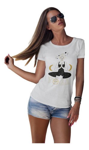 Tshirt Camiseta Blusa Feminina Estampa Yoga Meditação Galaxy