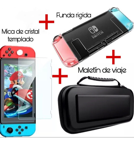  Funda Case Estuche Y Mica De Cristal Para Nintendo Switch