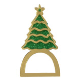 4 Porta Guardanapo Pinheiro Árvore Natal Verde Dourado 8 Cm