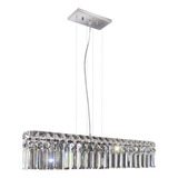 Lustre Moderno Pendente Paris 4 Lâmpadas G9 Retangular Aço Inox Cristal Legítimo Transparente 100x60cm Bivolt Llumm Bronzearte